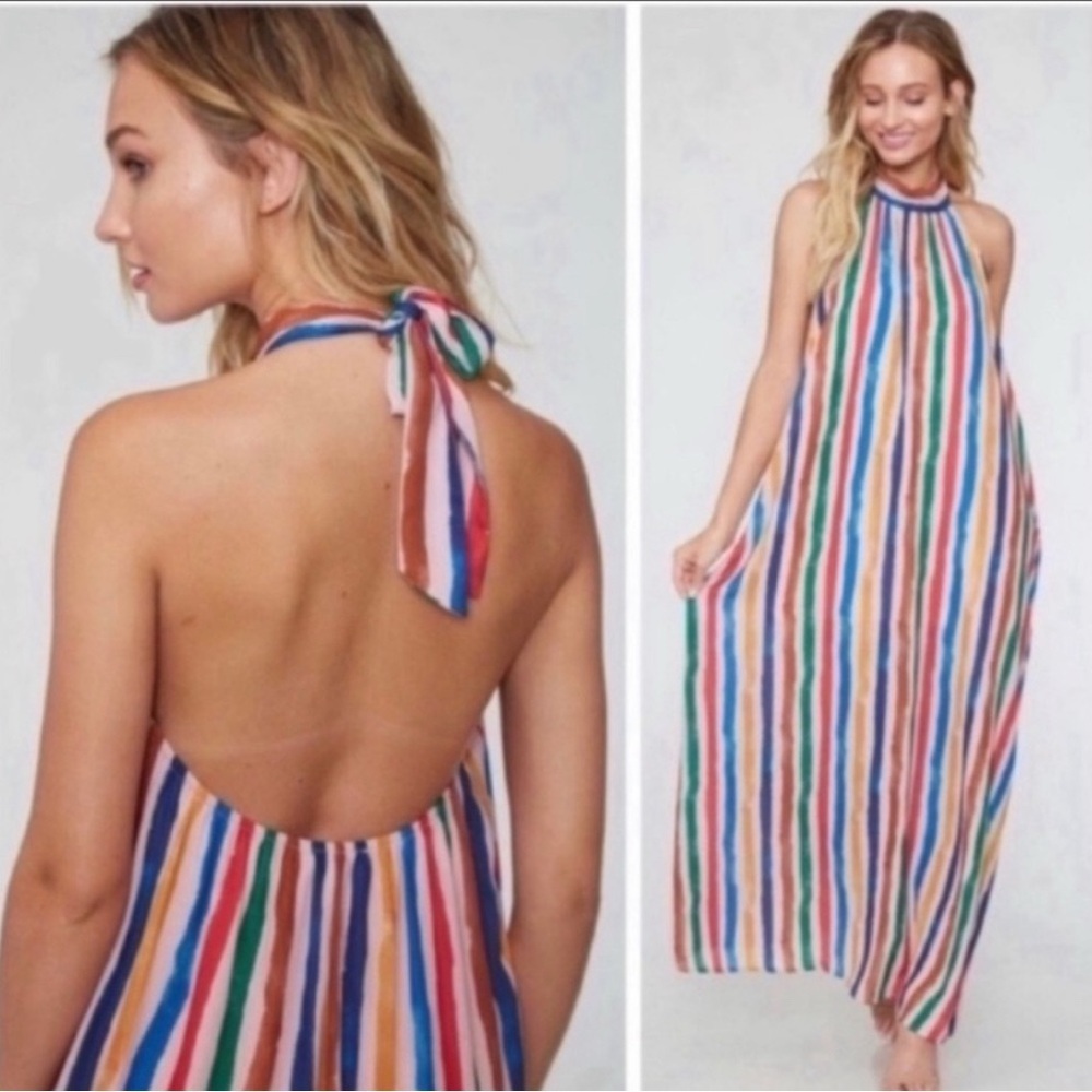 PEACH LOVE CALIFORNIA RAINBOW STRIPED BOHO DRESS NWT SIZE L